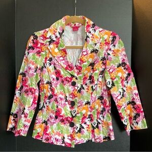 Sunny Leigh Floral Button-Front Blazer in Pink, Green & Orange Size Small